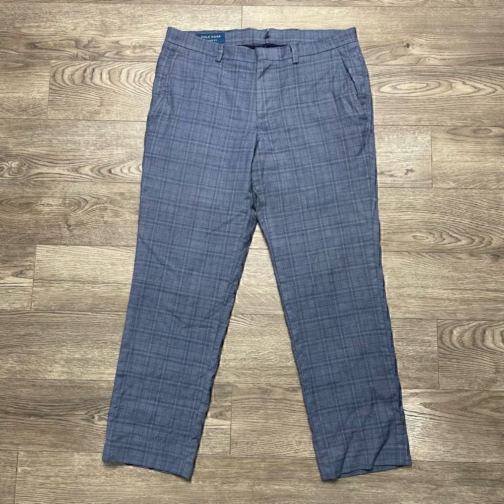 Cole Haan Dress Pants Mens 38x31 (Measures 32x27) Blue Wool Flat Front Chino